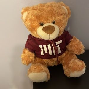 MIT Teddy bear in a maroon MIT sweatshirt